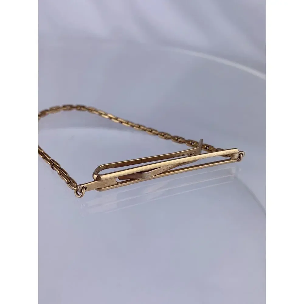 C Link Chain 16k Gold Plated Tie Clip Bar Kreisler Retro Formal Vintage O1